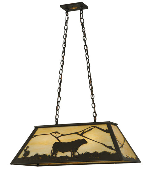 Meyda Lighting Steer 33" 6-Light Timeless Bronze Island Pendant Light With Beige Art Shade Glass