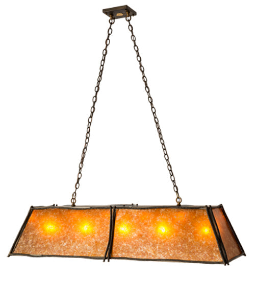 Meyda Lighting Sticks 60" 5-Light Antique Copper Island Pendant With Amber Mica Shade Glass