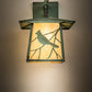 Meyda Lighting Stillwater 12" Verdegris Song Bird Straight Arm Wall Sconce With Beige Iridescent Shade Glass