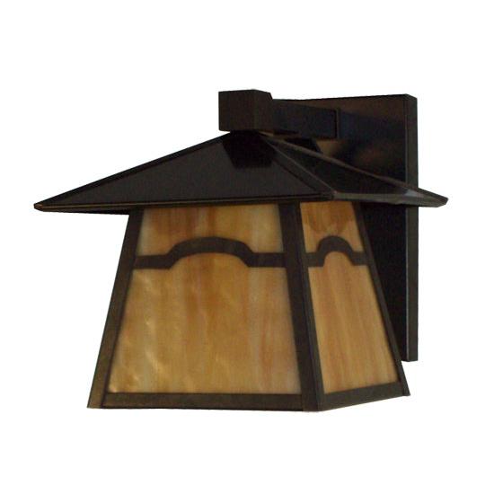 Meyda Lighting Stillwater 12" W x 8" H Craftsman Brown Mountain View Wall Sconce With Beige Shade Glass