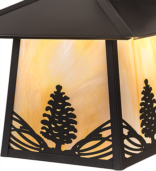 Meyda Lighting Stillwater 13" Craftsman Brown Stillwater Mountain Pine Hanging Wall Sconce With Beige Iridescent Shade Glass