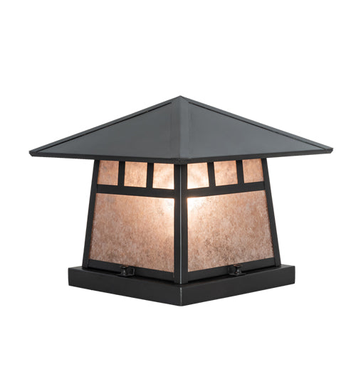 Meyda Lighting Stillwater 14" 2-Light Craftsman Brown On Brass Double Bar Mission Outdoor Pier Mount Light With Silver Mica Shade Glass