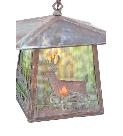 Meyda Lighting Stillwater 17" Vintage Copper Deer Creek Pendant Light With Green Shade Glass