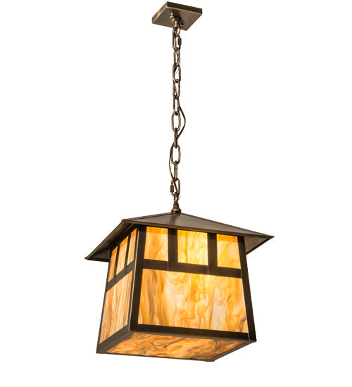 Meyda Lighting Stillwater 23" 3-Light Antique Brass Double Bar Mission Pendant Light With Travertine Idalight Shade Glass