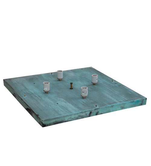 Meyda Lighting Stillwater 24"Sq 4-Light Verdigris "T" Mission Outdoor Pier Mount Light With Beige Art Shade Glass