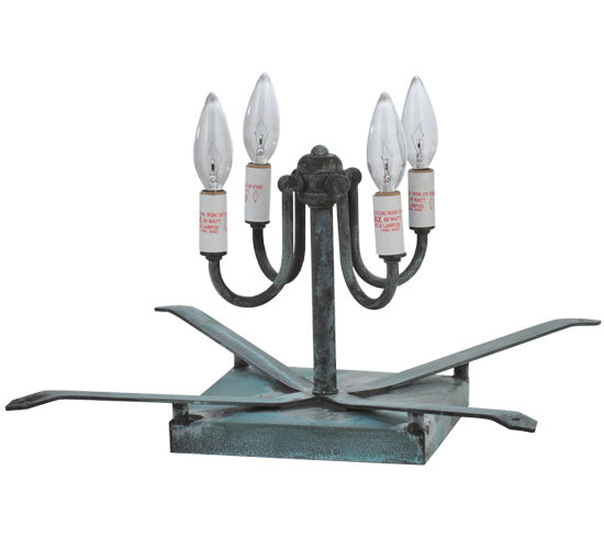 Meyda Lighting Stillwater 26" 4-Light Vedigris Double Bar Mission Deck Light With Clear Seeded Shade Glass