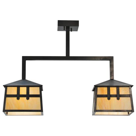 Meyda Lighting Stillwater 33" 2-Light Craftsman Brown Double Cross Mission Island Pendant Light With Beige Art Shade Glass