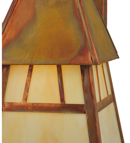 Meyda Lighting Stillwater 7.40"Sq Vintage Copper Double Bar Mission Wall Sconce With Beige Iridescent Art Shade Glass