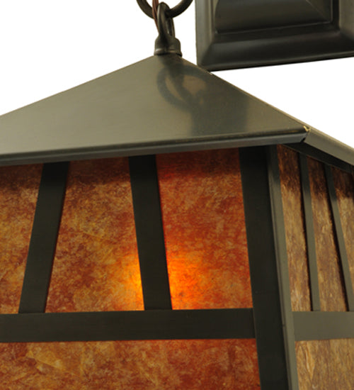 Meyda Lighting Stillwater 8" Craftsman Brown Double Bar Mission Wall Sconce With Amber Mica Shade Glass