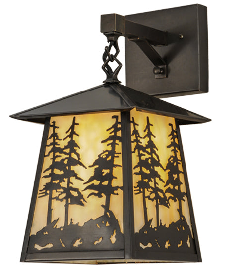 Meyda Lighting Stillwater 8" Craftsman Brown Tall Pines Hanging Wall Sconce With Beige Art Shade Glass