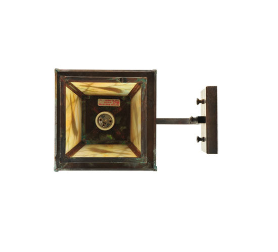 Meyda Lighting Stillwater 8" Vintage Copper Song Bird Arm Wall Sconce With Beige Iridescent Shade Glass