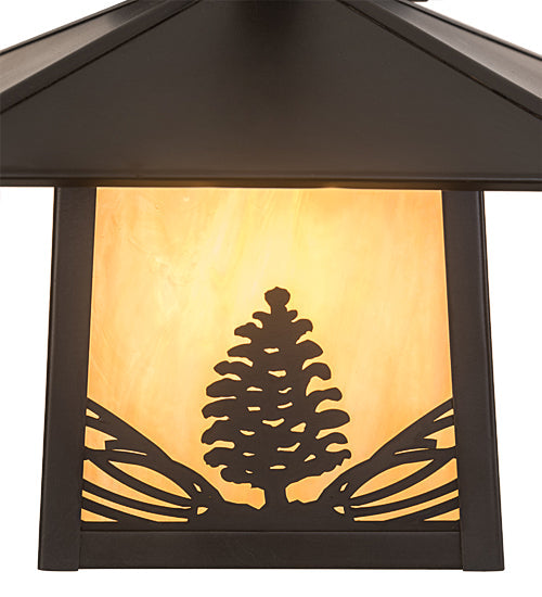 Meyda Lighting Stillwater 9" Craftsman Brown Mountain Pine Wall Sconce With Beige Iridescent Shade Glass