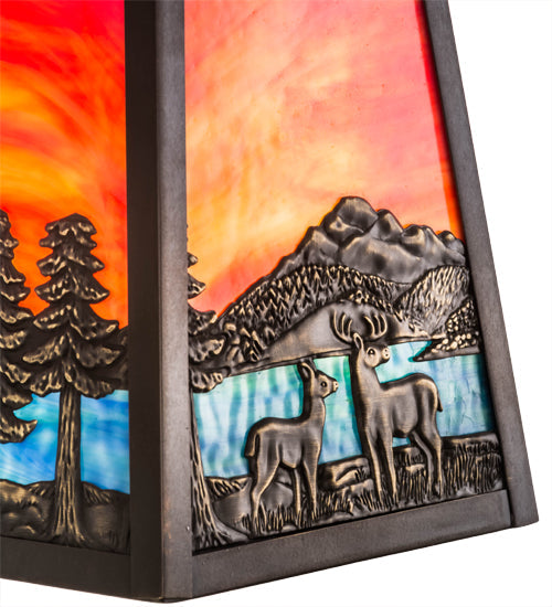 Meyda Lighting Stillwater 9" Craftsman Brown With Highlights Deer Lodge Wall Sconce With Orange & Blue Shade Glass