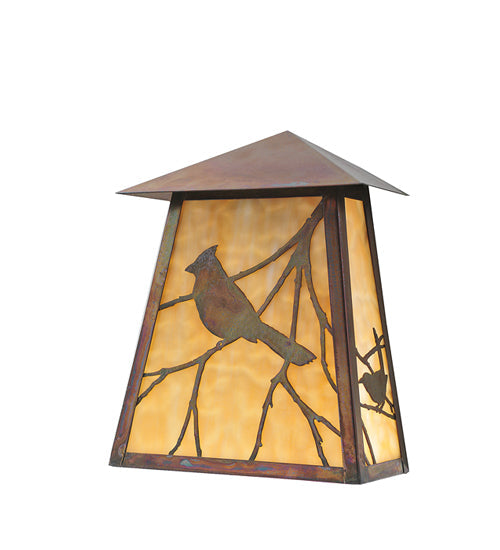 Meyda Lighting Stillwater 9" Vintage Copper Song Bird Wall Sconce With Beige Iridescent Shade