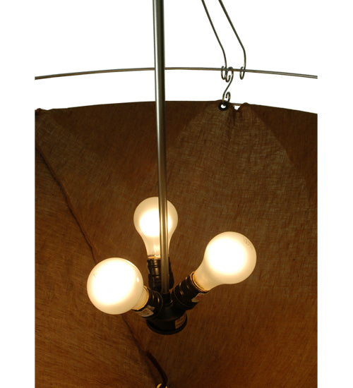Meyda Lighting Strathallan Double Tree 32" 3-Light Sparkle Silver Inverted Pendant Light With Potting Slub Linen Fabric Shade