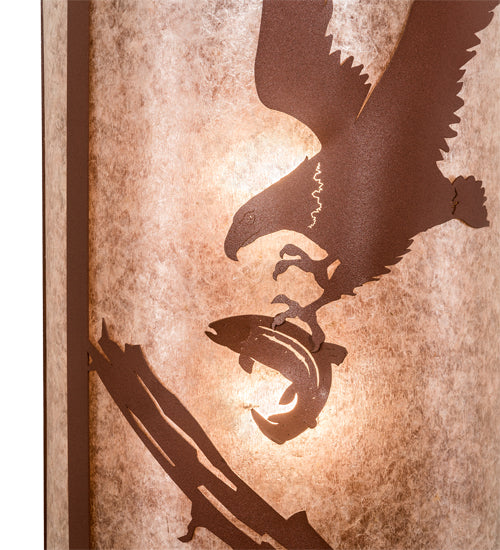 Meyda Lighting Strike of the Eagle 13" 2-Light Rust Wall Sconce With Silver Mica Shade Glass