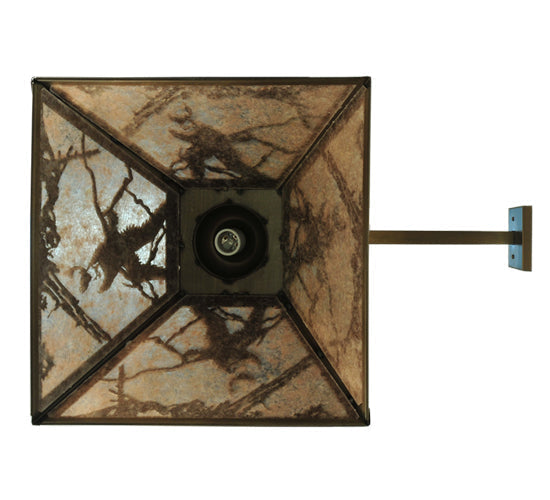 Meyda Lighting Strike of the Eagle 16" Antique Copper Hanging Wall Sconce With Silver Mica Shade Glass