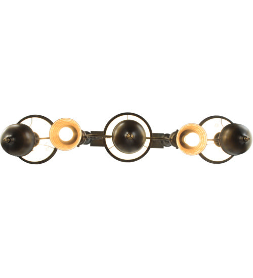 Meyda Lighting Sunbury 48" 5-Light Craftsman Dark Antique Island Pendant Light With Green Globes Shade Glass