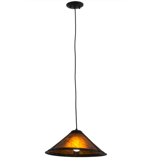 Meyda Lighting Sutter 17" Textured Black Pendant Light With Amber Mica Shade Glass