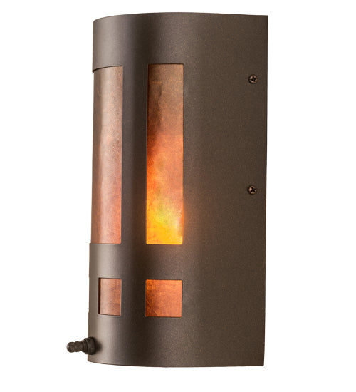 Meyda Lighting Sutter 5" Mahogany Bronze Wall Sconce With Amber Mica Shade Glass