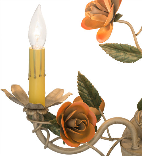 Meyda Lighting Symphony 17" 2-Light Gold Rose Basket Wall Sconce With Ivory Faux Candlelight