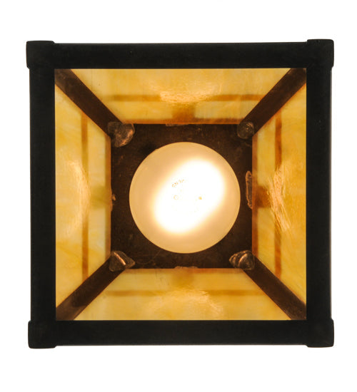 Meyda Lighting T Mission 150127 9" Craftsman Brown Mini Pendant Light With Beige Iridescent Shade Glass