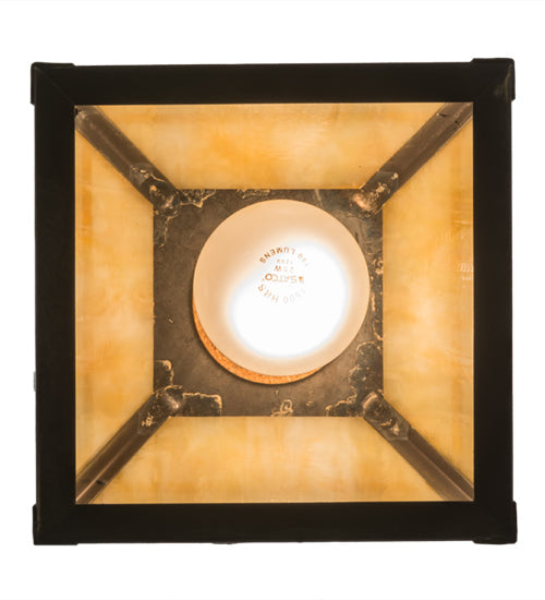 Meyda Lighting T Mission 165699 9" Craftsman Brown Mini Pendant Light With Beige Iridescent Shade Glass
