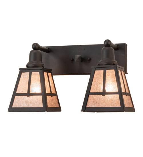 Meyda Lighting "T" Mission 17" 2-Light Costello Black Vanity Light With Silver Mica Shade Glass