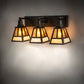 Meyda Lighting "T" Mission 24" 3-Light Oil Rubbed Bronze Vanity Light With Beige & Amber Mica Shade Glass