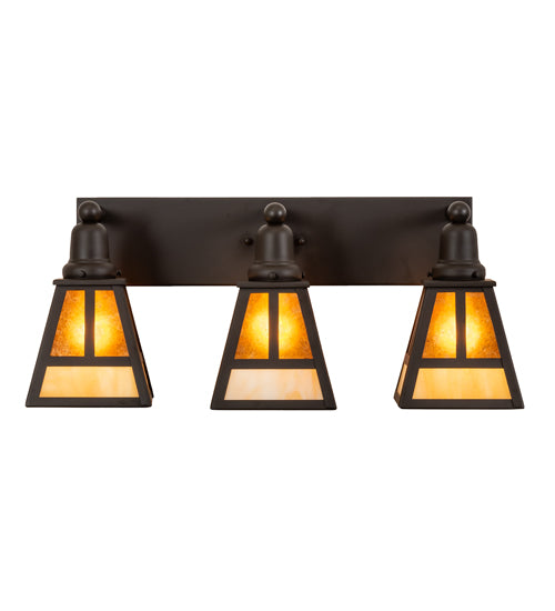 Meyda Lighting "T" Mission 24" 3-Light Oil Rubbed Bronze Vanity Light With Beige & Amber Mica Shade Glass