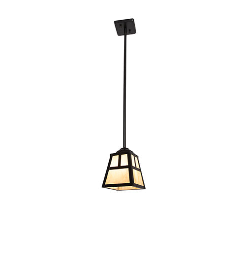 Meyda Lighting "T" Mission 246798 9" Craftsman Brown Mini Pendant Light With Beige Iridescent Shade Glass