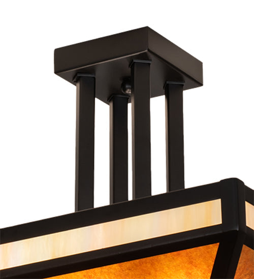 Meyda Lighting "T" Mission" 34" 8-Light Flat Black Semi-flush Mount Light With Beige Iridescent & Amber Mica Shade Glass