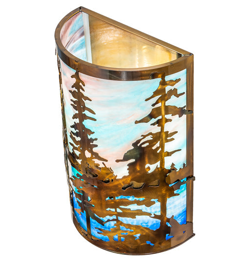 Meyda Lighting Tall Pines 12" 2-Light Light Burnished Transparent Copper Wall Sconce With Multi-Colored Shade Glass