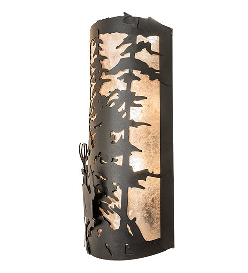 Meyda Lighting Tall Pines 12" 3-Light Textured Black Deer Wall Sconce With Silver Mica Shade Glass