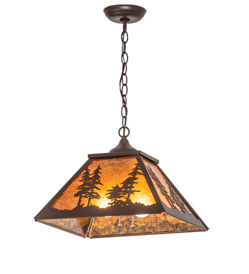Meyda Lighting Tall Pines 16"Sq 2-Light Cafe Noir Pendant Light With Amber Mica Shade Glass