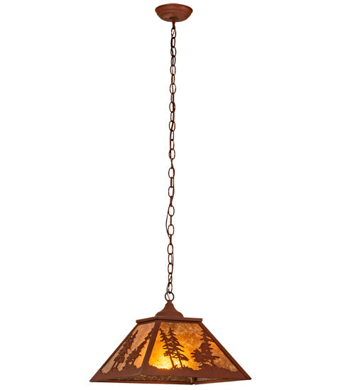 Meyda Lighting Tall Pines 16"Sq 2-Light Red Rust Pendant Light With Amber Mica Shade Glass