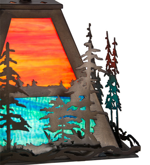 Meyda Lighting Tall Pines 22" 3-Light Antique Copper Pendant Light With Multi-Colored Shade Glass