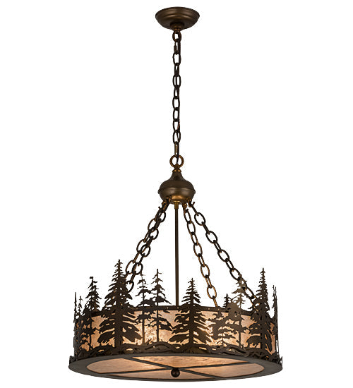 Meyda Lighting Tall Pines 23" 4-Light Antique Copper Inverted Pendant Light With Silver Mica Shade Glass
