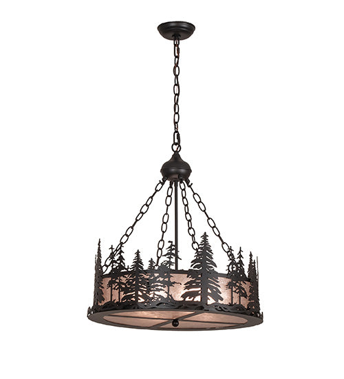 Meyda Lighting Tall Pines 23" 4-Light Textured Black Inverted Pendant Light With Silver Mica Shade Glass