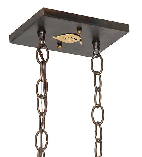 Meyda Lighting Tall Pines 24" 3-Light Dark Burnished Antique Copper Island Pendant Light With Amber Mica Shade Glass