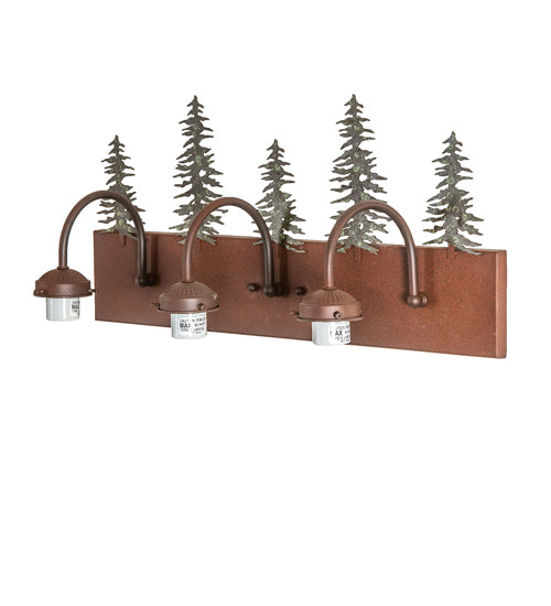 Meyda Lighting Tall Pines 24" 3-Light Wrought Iron On Rust Vanity Light With White Opal Shade Glass