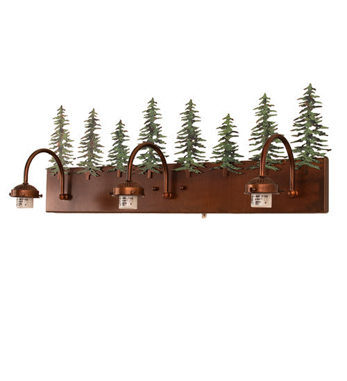 Meyda Lighting Tall Pines 28" 3-Light Vintage Copper & Green Trees Vanity Light With White Opal Shade Glass