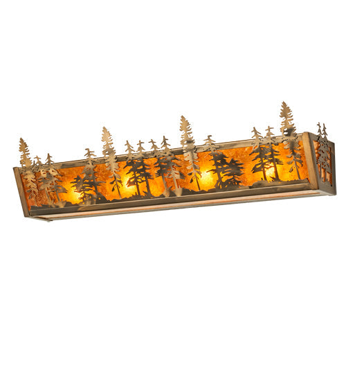 Meyda Lighting Tall Pines 30" 4-Light Antique Copper Vanity Light With Amber Mica Shade Glass