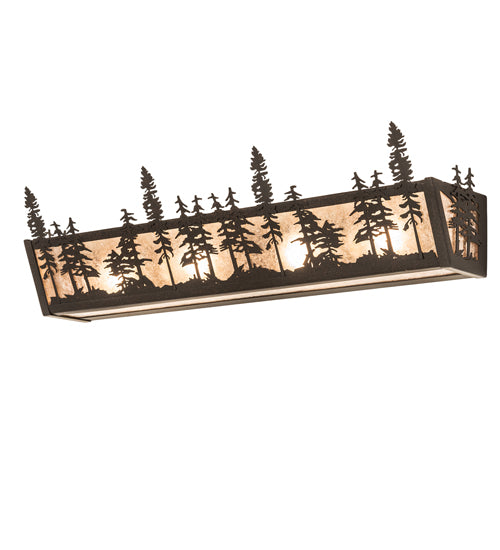 Meyda Lighting Tall Pines 30" 4-Light Dark Roast Vanity Light With Silver Mica Shade Glass