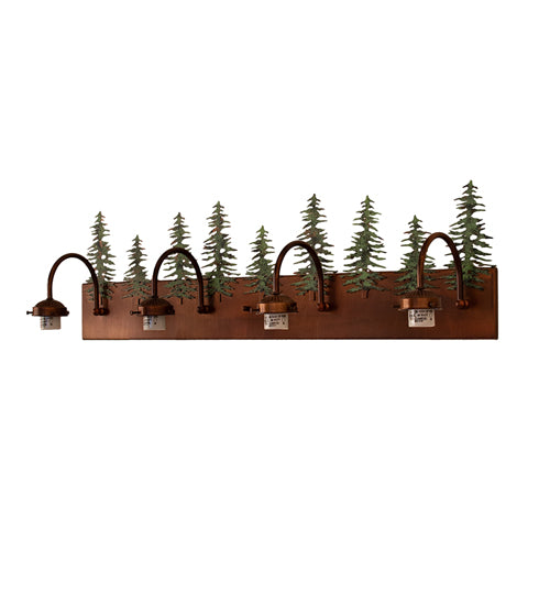 Meyda Lighting Tall Pines 34" 4-Light Vintage Copper & Green Trees Vanity Light With White Opal Shade Glass