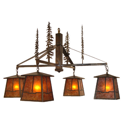Meyda Lighting Tall Pines 40" 4-Light Antique Copper Valley View Chandelier With Amber Mica Shade Glass