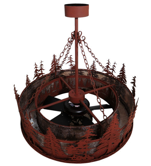 Meyda Lighting Tall Pines 44" 11-Light Red Rust Chandelier With Silver Mica Shade Glass and Fan
