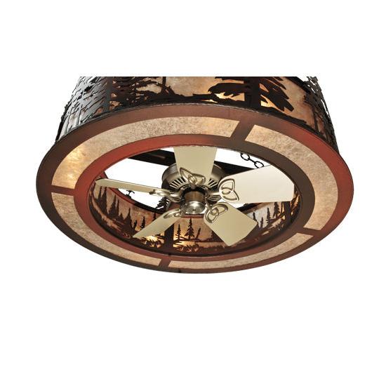 Meyda Lighting Tall Pines 44" 8-Light Rust Chandelier With Silver Mica Shade Glass and 29" Silver Fan