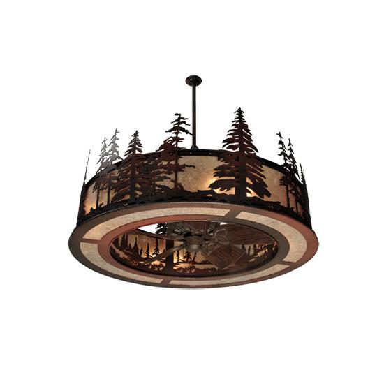Meyda Lighting Tall Pines 44" 8-Light Rust Chandelier With Silver Mica Shade Glass and 29" Wood Fan