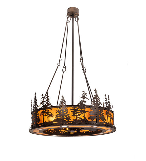 Meyda Lighting Tall Pines 45" 24-Light Antique Copper Chandelier With Ambra Siena Idalight Shade